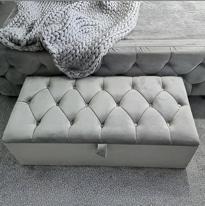 Diamante luxury upholstered ottoman storage box with Chesterfield button design by Imperial Furnishings

