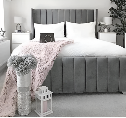 Regent Wingback Luxurious Upholstered Bed Frame with plush upholstery, soft padded headboard, optional underbed storage, and elegant design.