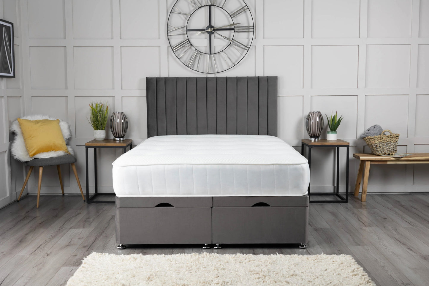 Imperial Bed with Narrow Vertical Lines Headboard